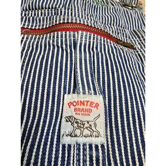 パンツ POINTER made in usa hickory overall 70s Vintage 70's Pointer Brand Overalls 38x34 Blue White Hickory